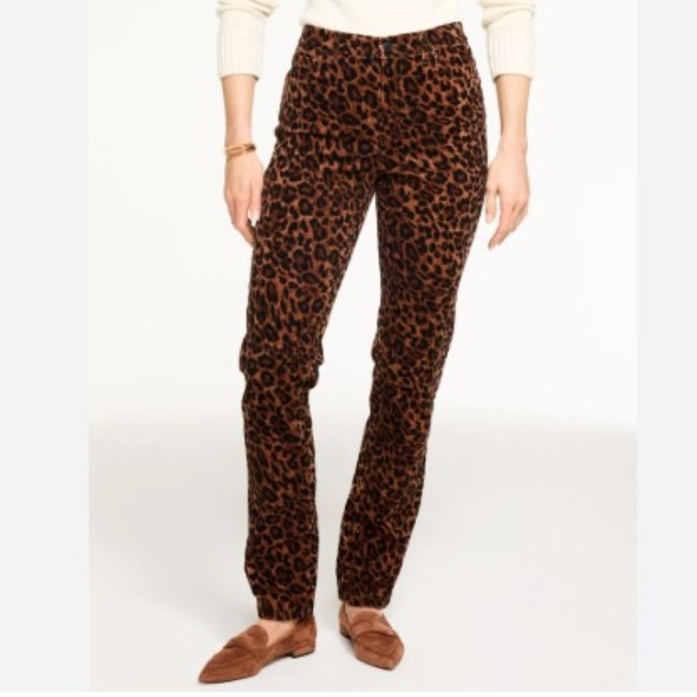 Talbots Straight Leg Corduroy Pant Full Length High Waist Leopard Print 16W NWT‎